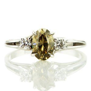 Three-Stone Diamond Engagement Ring Fancy Brown Oval 14K White Gold 1.17 TCW